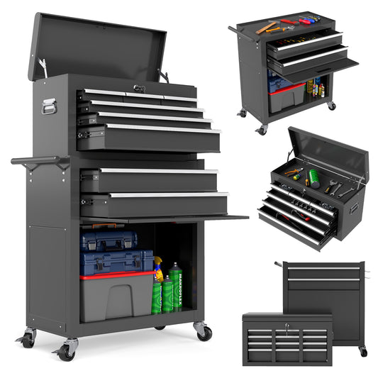 Raysfung Tool Chest, 8-Drawer Tool Chest, 2-in-1 Rolling Tool Storage Box with Lockable Wheels & Sliding Drawers, Detachable Top Tool Box, Metal Tool Storage Cabinet for Garage, Workshop