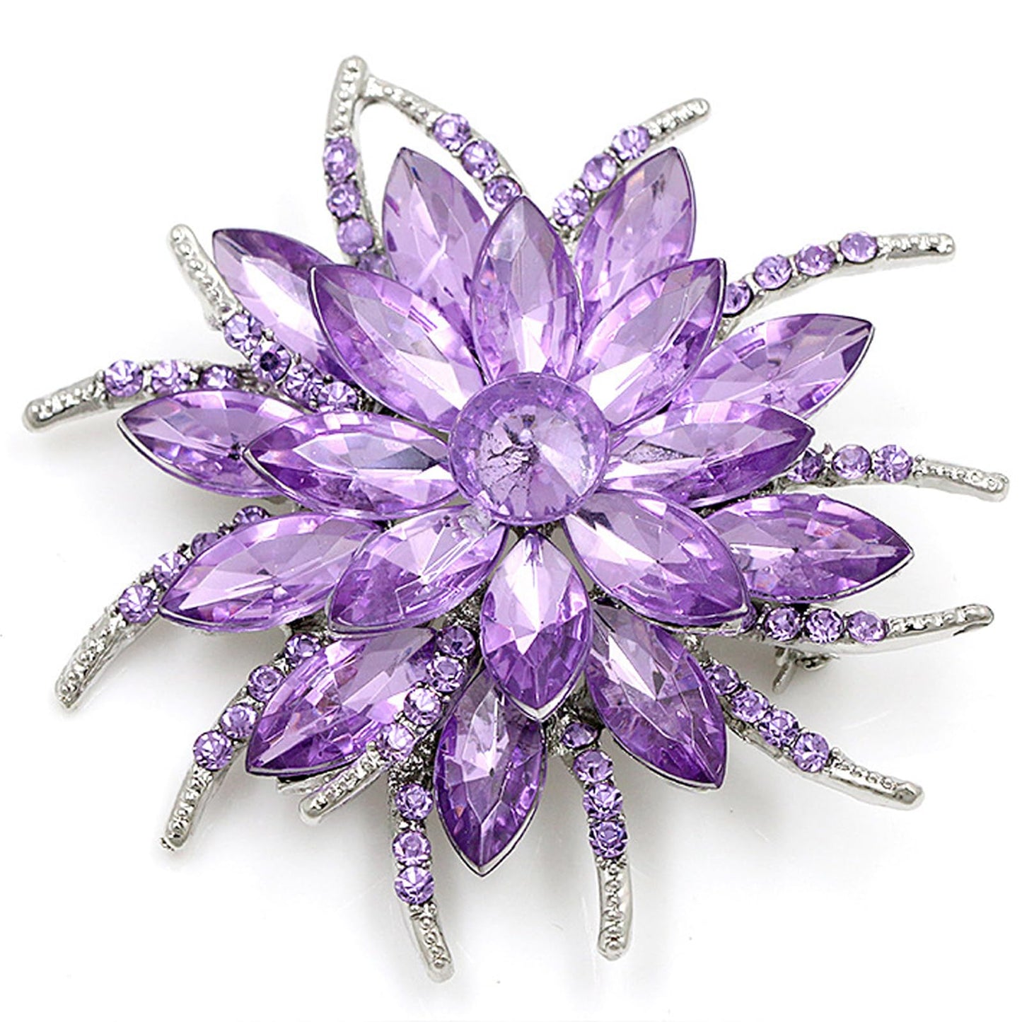 Rhinestone Large Flower Brooches Pins for Women Fashion Sparkly Crystal Sunflower Statement Brooch Unique Wedding Party Suit Dress Jewelry Accessories (Purple2)