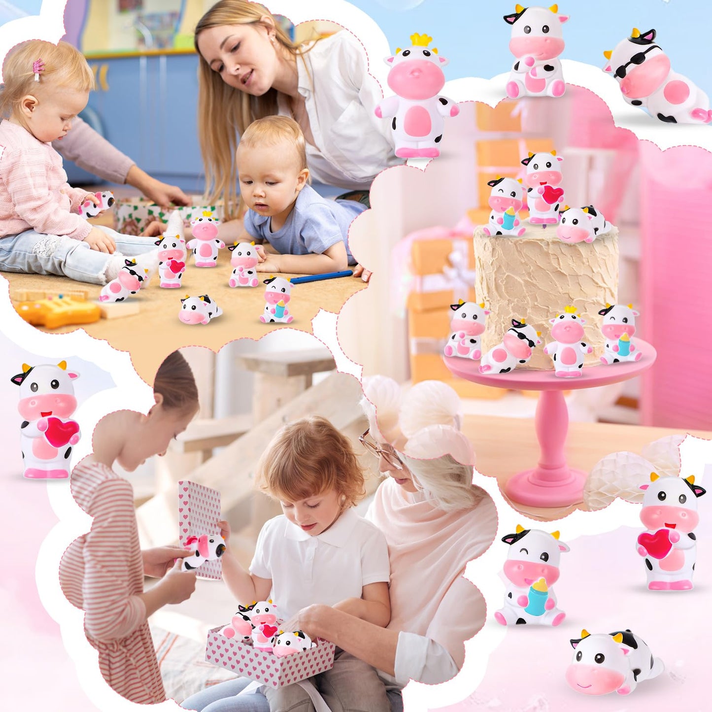 Jenaai 48 Pcs Cute Rubber Cows Bulk Squeak Floating Cow for Kids Bath Toys Rubber Animals Swimming Shower Bathtub Toy Favors for Party Baby Shower Dashboard Decor Carnival Gift