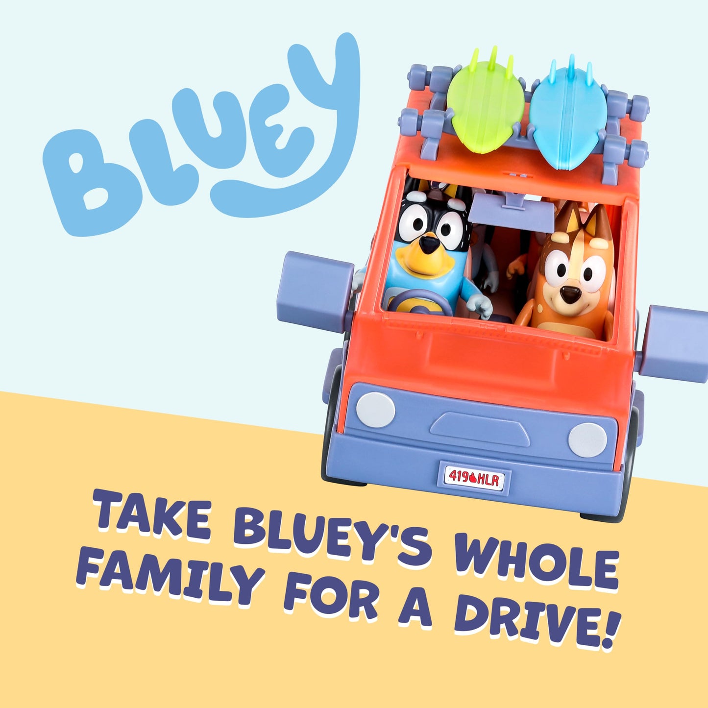 Bluey Heeler 4WD Family Toddler Toy Car with 4 Figures, Surfboards and Sticker Sheet, Pretend Play, Bluey Toys for Kids Ages 3+, Amazon Exclusive