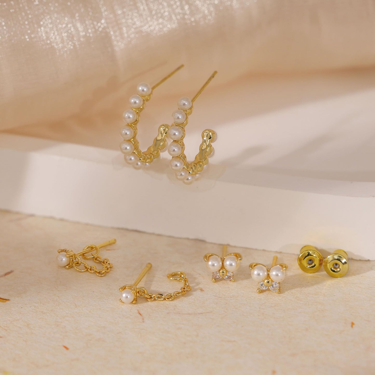 SELFROSE Gold Earrings for Women, Dainty Earring Stacks 14K Gold Plated Huggie Earrings for Women Trendy Hypoallergenicc Unique Butterfly Stud Earrings Set Cute Small Huggie Hoop Earrings Jewelry
