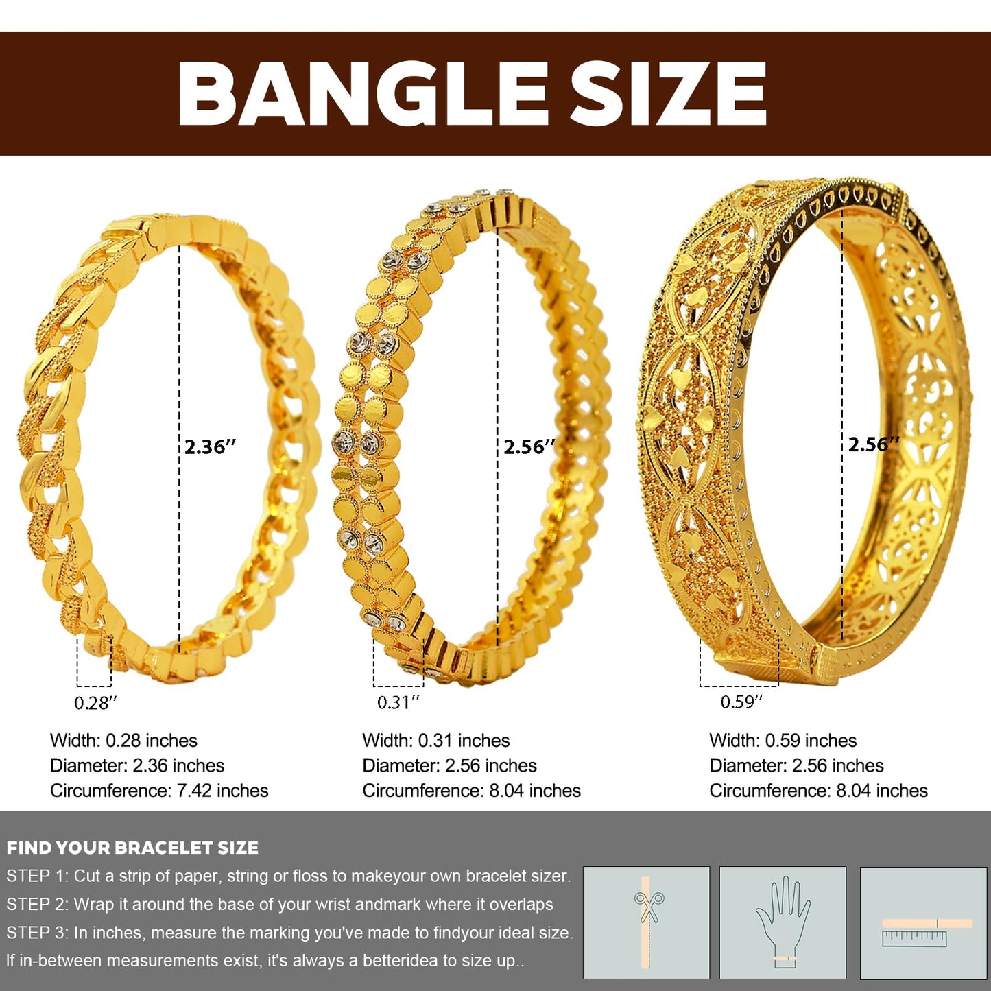 FIVESWEET 18K Gold Plated Women's Bangle Bracelet Set - Stackable Bulk Bracelets with Chain、Diamond-Circle、Hollow-Carved Designs, Minimalist Stylish Elegant, Tarnish & Oxidation Resistant, Gift for Her Girlfriend Wife Mom Sister Lover on Birthday Christ