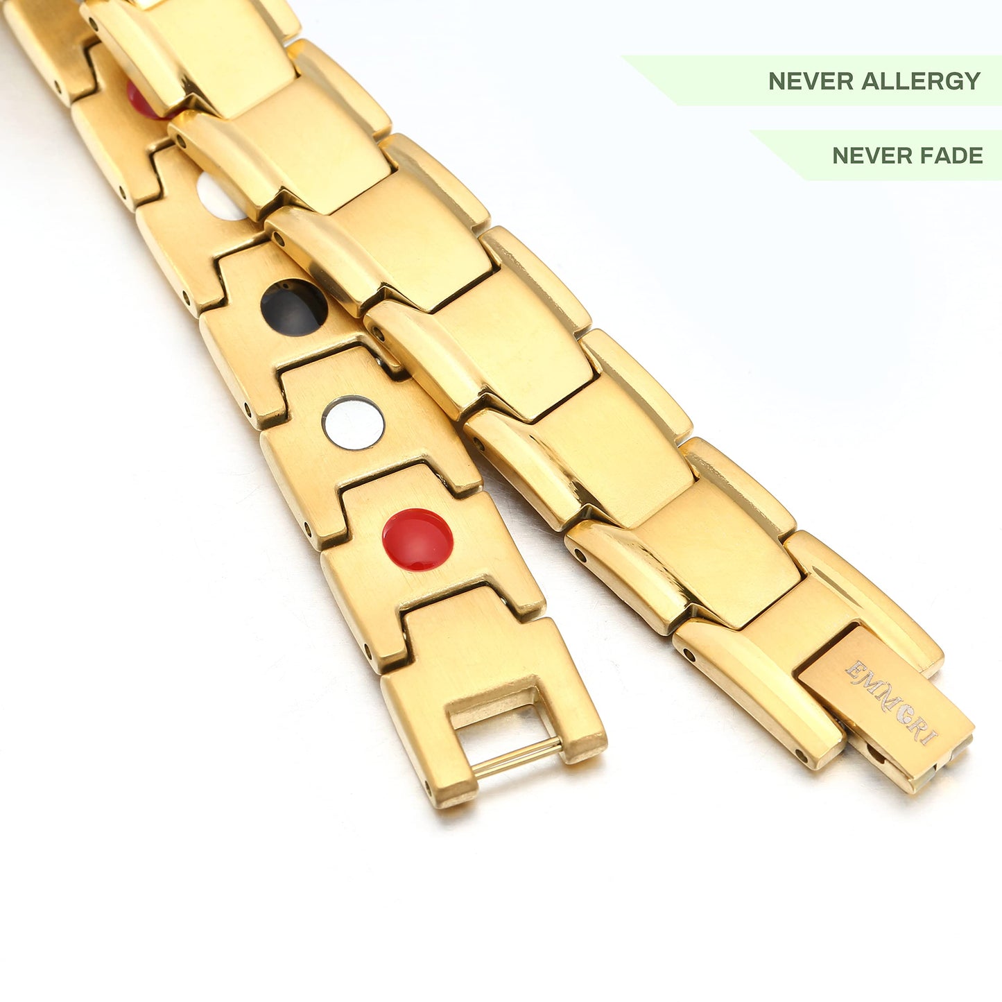 EMMORI Ultra Strength Magnetic Bracelet - 3,500 Gauss Per Magnet -Magnetic Bracelets for Men Woman - Adjustable Length -Pulseras Magneticas (Gold)