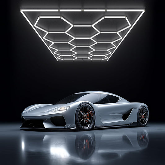 Hexagon Garage Light with Rectangular Frame, 539W 6500K High Brightness LED Shop Light, 14-Pack Design for Garage, Workshop, Basement, Car Detailing