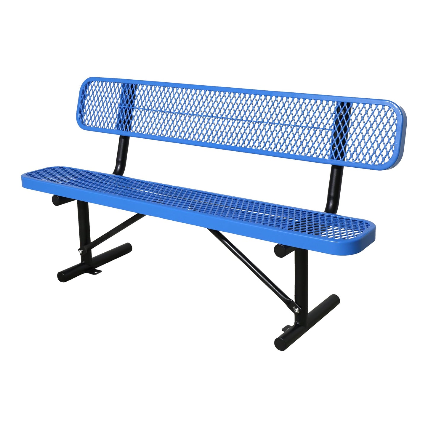 Congfutt 6 Ft Metal Park Bench for Outside, All-Weather Thermoplastic Coating Outdoor Bench with Backrest, Commercial Heavy Duty Benches for Shopping Malls, Stores, Parks, Patios, Decks, Blue