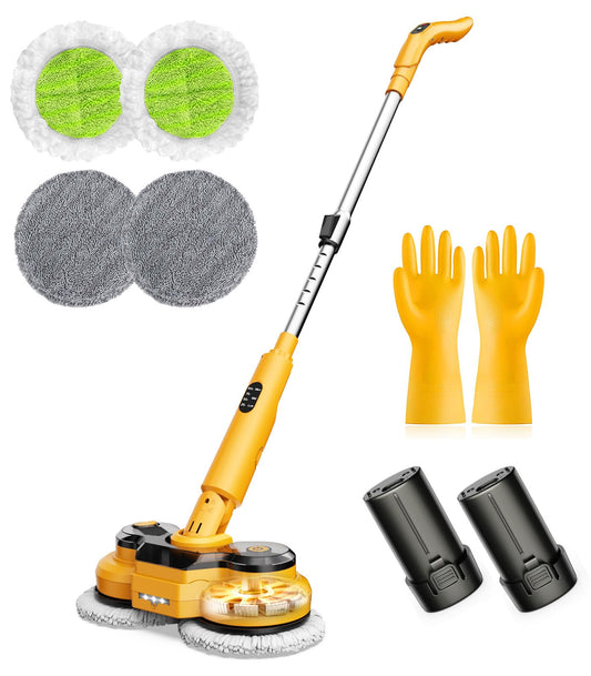 qimedo 5000mAh Electric Mop with Two Battery M2,800RPM Cordless Mops for Floor Cleaning,Best Automatic Spin Mops with Smart Display,Upright Rotating Power Mop with LED Light & Water Spray