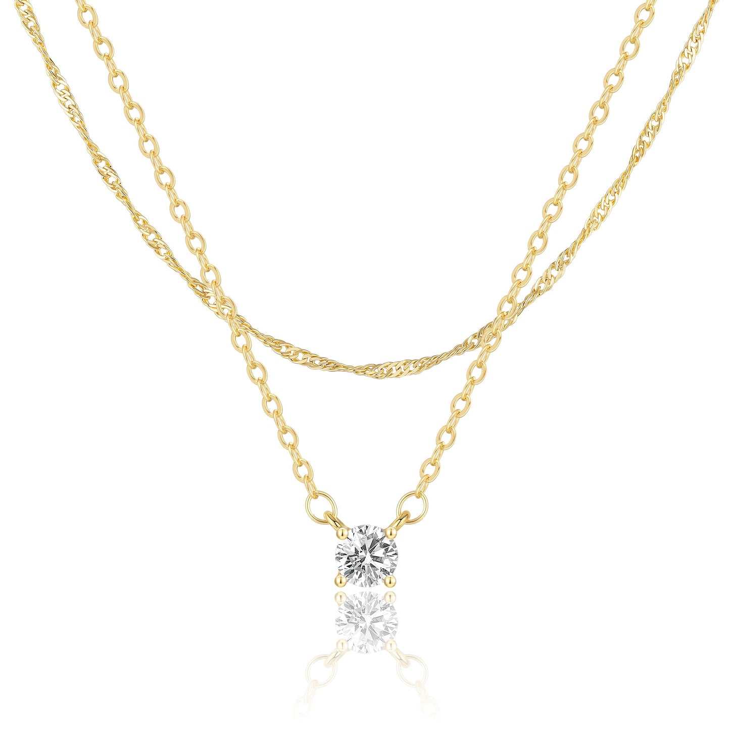 Hothrty Layered Gold Necklace for Women Dainty 14K Gold Plated CZ Pendant Necklace Choker Necklace for Women Gold Necklace Stack Diamond Simple Trendy Jewelry Set