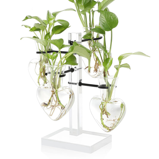 YYHglass Clear Plants Propagation Stations Terrarium Kit Birthday Gift for Women for Indoor Home Office Decor Acrylic Plant Accessories - 4 Love Hear Vase