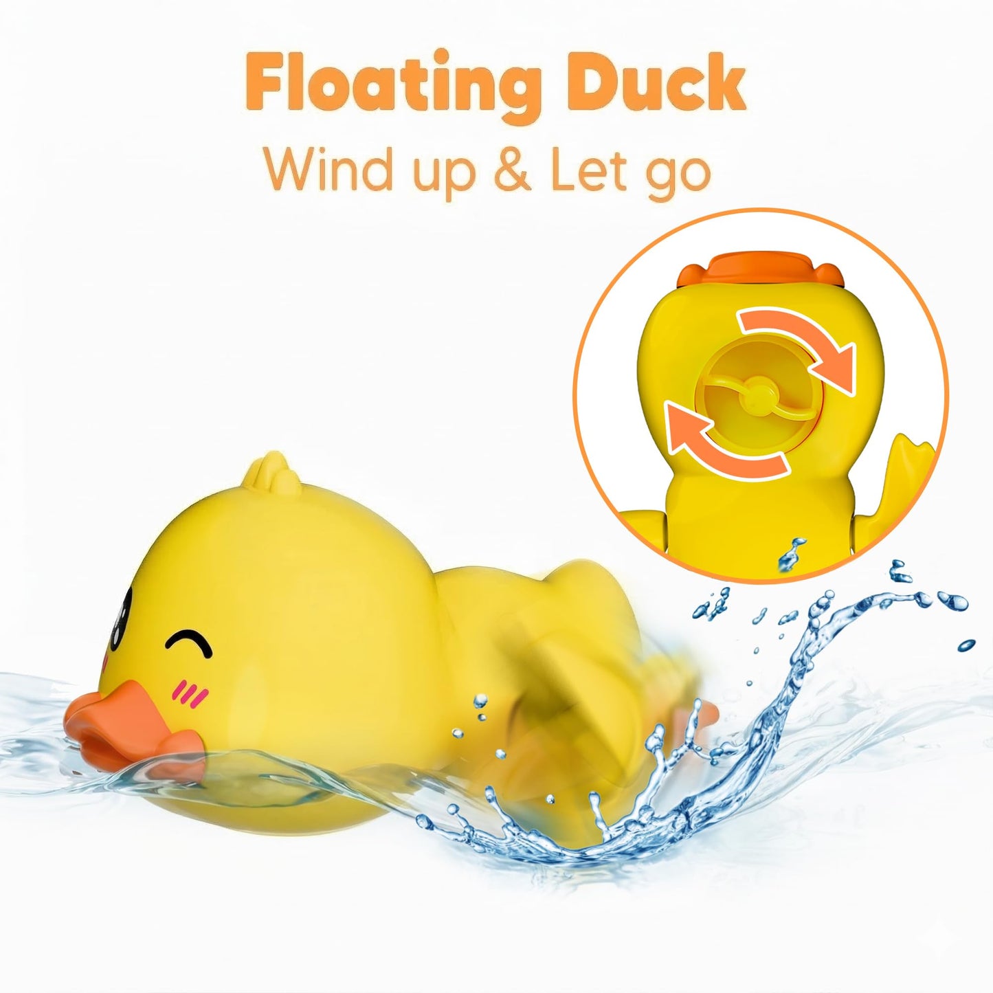 iPlay, iLearn Baby Duck Bath Toy, Toddler Bathtub Shower Toy W/ Suction Spin Gear, Floating Animals, Fishing Net Pool Water Play, Birthday Easter Gift 6 12 18 Month Infant 1 2 3 Year Old Kid Boy Girl