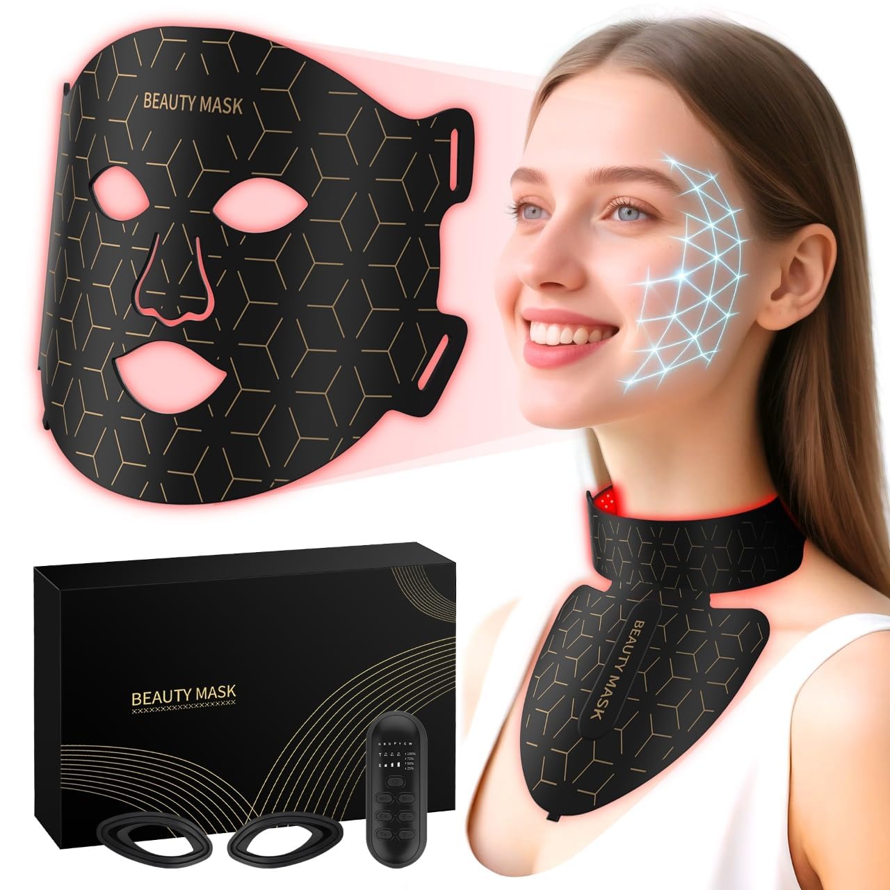 Verfubo FDA-Cleared Red Light Therapy for Face & Neck, Rechargeable 7-in-1 LED with 850nm & 660nm NIR, Hands-Free Silicone for Anti-Aging, Wrinkle Reduction & Sensitive Skin During Yoga or Work