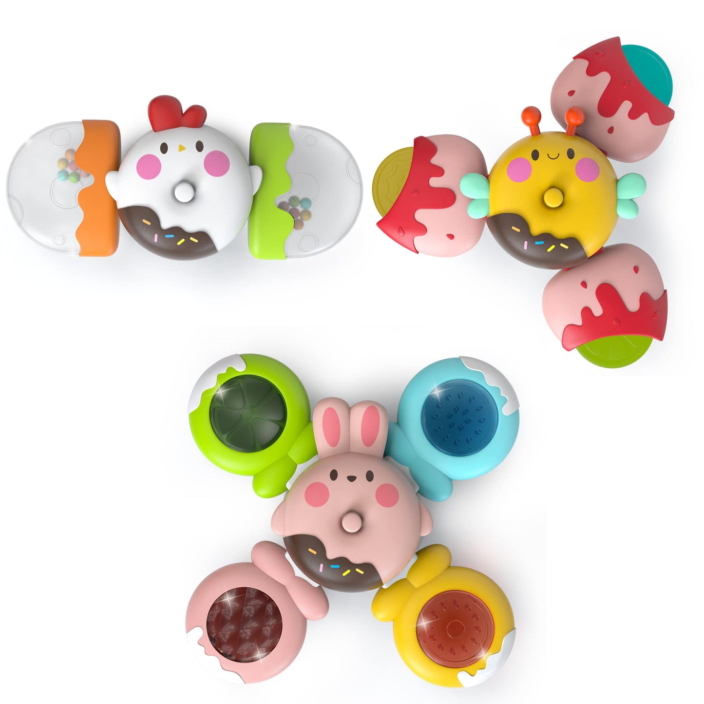 LiKee Strong Suction Cup Fidget Rotating Sensory Bath Toys for Baby Christmas Stocking Stuffers, Airplane Car Travel Table & Window Toys for Toddler Boys and Girls, 10+ Months