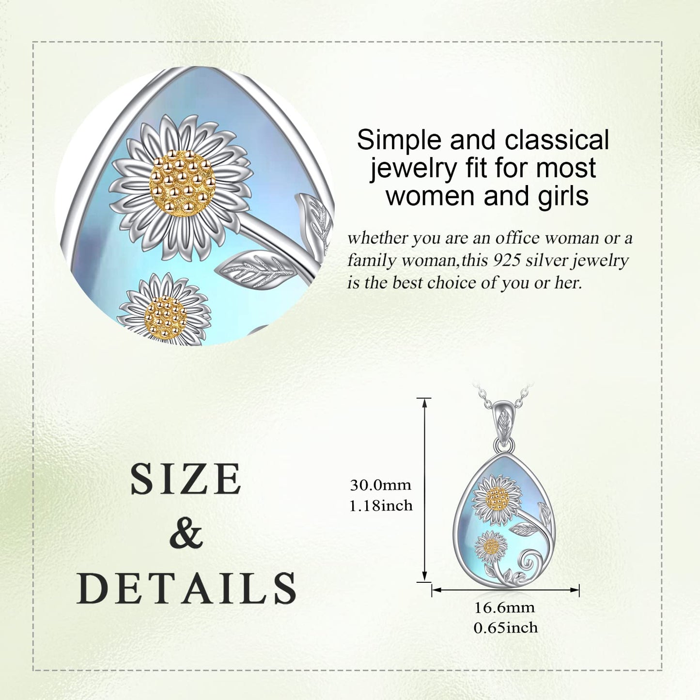 YAFEINI 925 Sterling Silver Moonstone Sunflower Necklace Filigree Teardrop Pendant Necklace Jewelry for Women (J-Sunflower Moonstone Necklace)