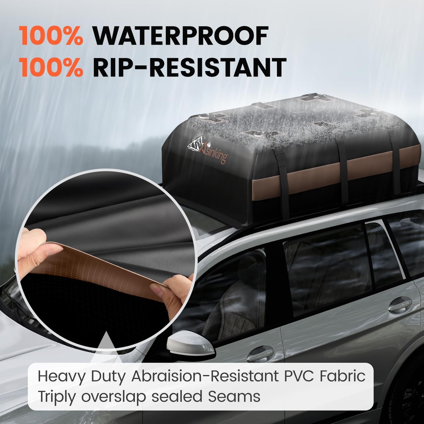Asinking Car Rooftop Cargo Carrier Bag, 21 Cubic Feet Waterproof Roof Cargo Bag for SUV Minivan, Fit Vehicles with/Without Roof Rack, Sidebars & Crossbars - Max Size 52" L 40" Wx 18" H