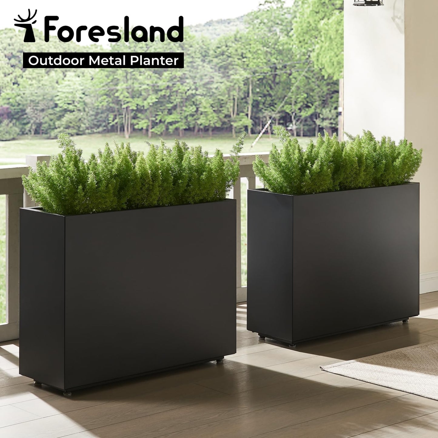 Foresland 30-Inch Tall Elevated Metal Planter, 36Wx11Dx30H Outdoor Planter Box with Removable Partition & Adjustable Feet, for Patio, Yard, Deck, Easy Assembly & Drainage Holes, Black