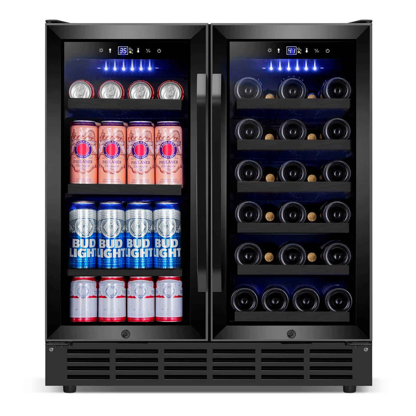 Velieta 30 Inch Wine and Beverage Refrigerator, Upgrade Dual Zone Wine Cooler, 30'' Wine beverage Fridge Built in or Freestanding Under Counter Large Capacity Glass Door Advanced Cooling System,Black