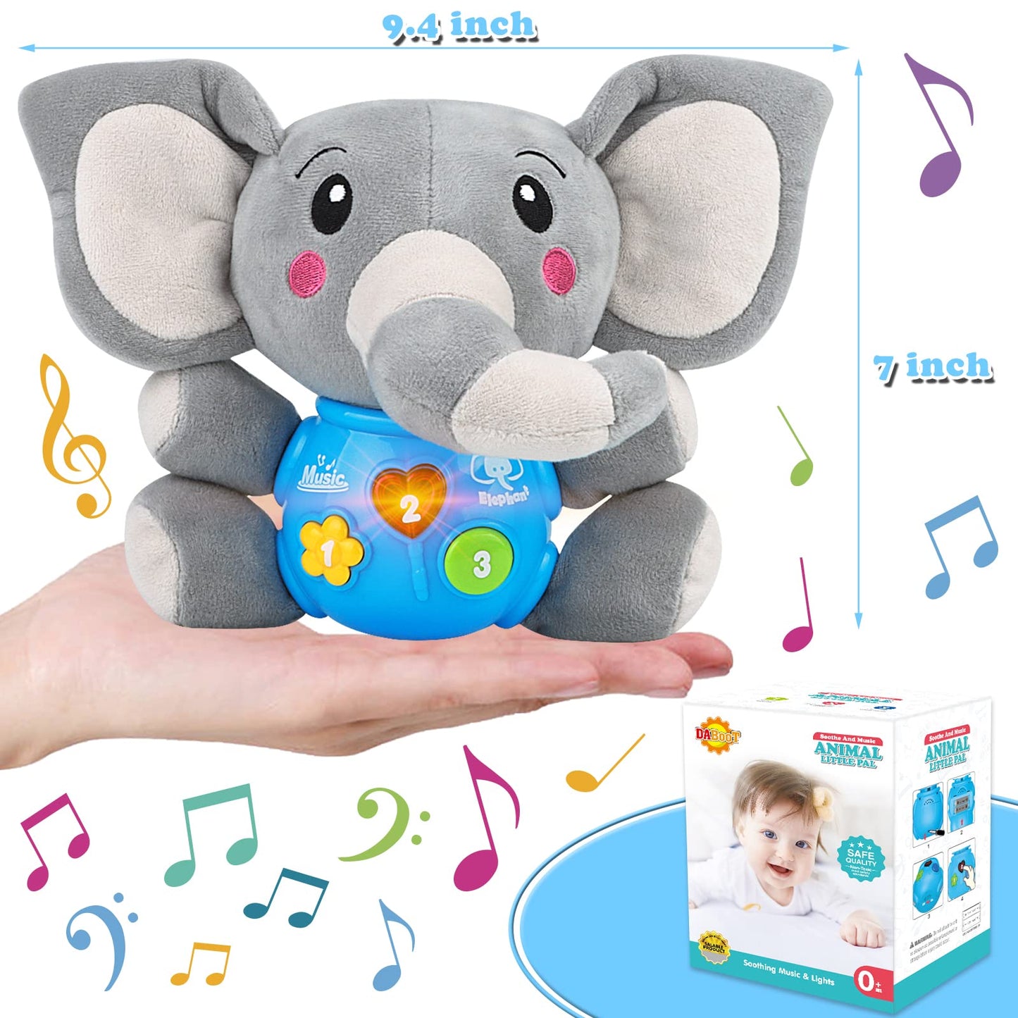 daboot Plush Musical Baby Toys，Cute Elephant Toys for 3-6-12 Months Boys & Girls, Cute Stuffed Animal Infants Baby Toy， Elephant Baby Stuff，Toys for Infants 0-6 Months