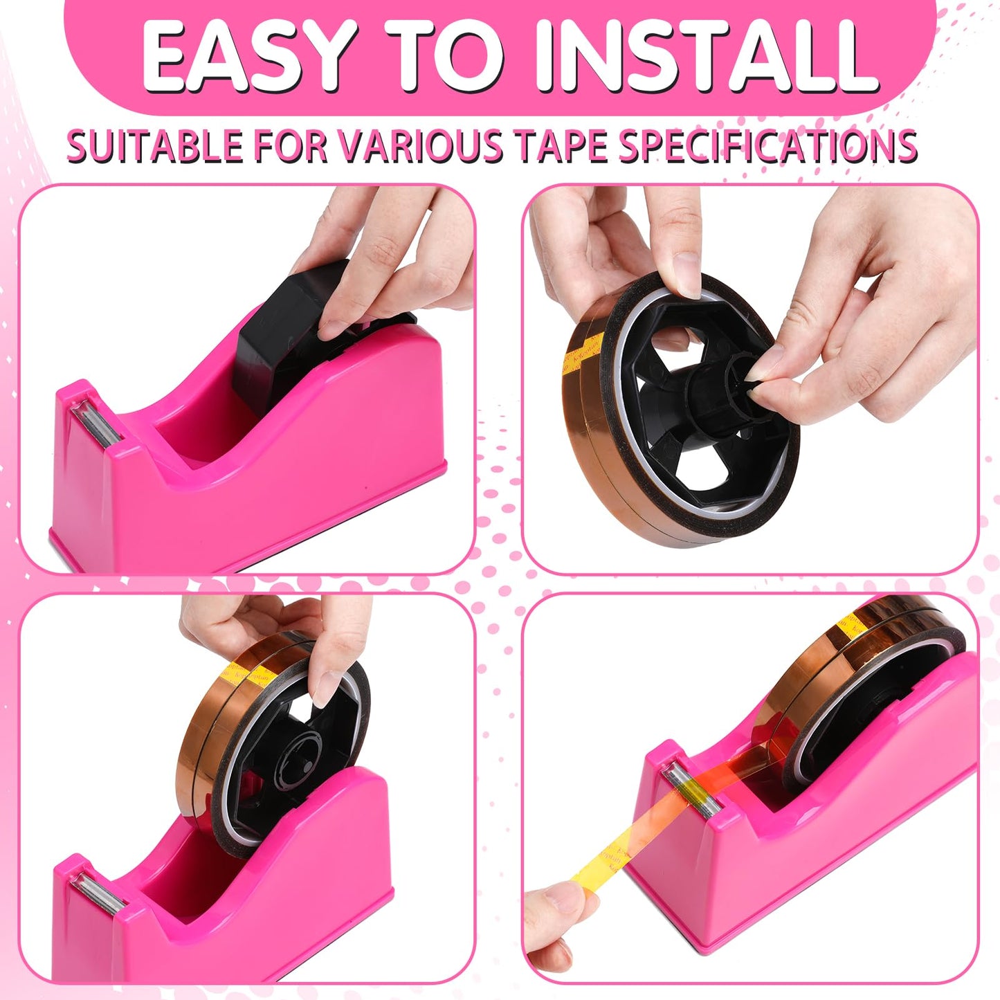libfrnt 12 Pcs Heat Tape Dispenser Set, Sublimation Tape Dispenser Heat Resistant Gloves with Silicone Bumps 6 Pcs Heat Tape for Sublimation Mini Cutter Measuring Ruler Scissor for Office Home, Pink