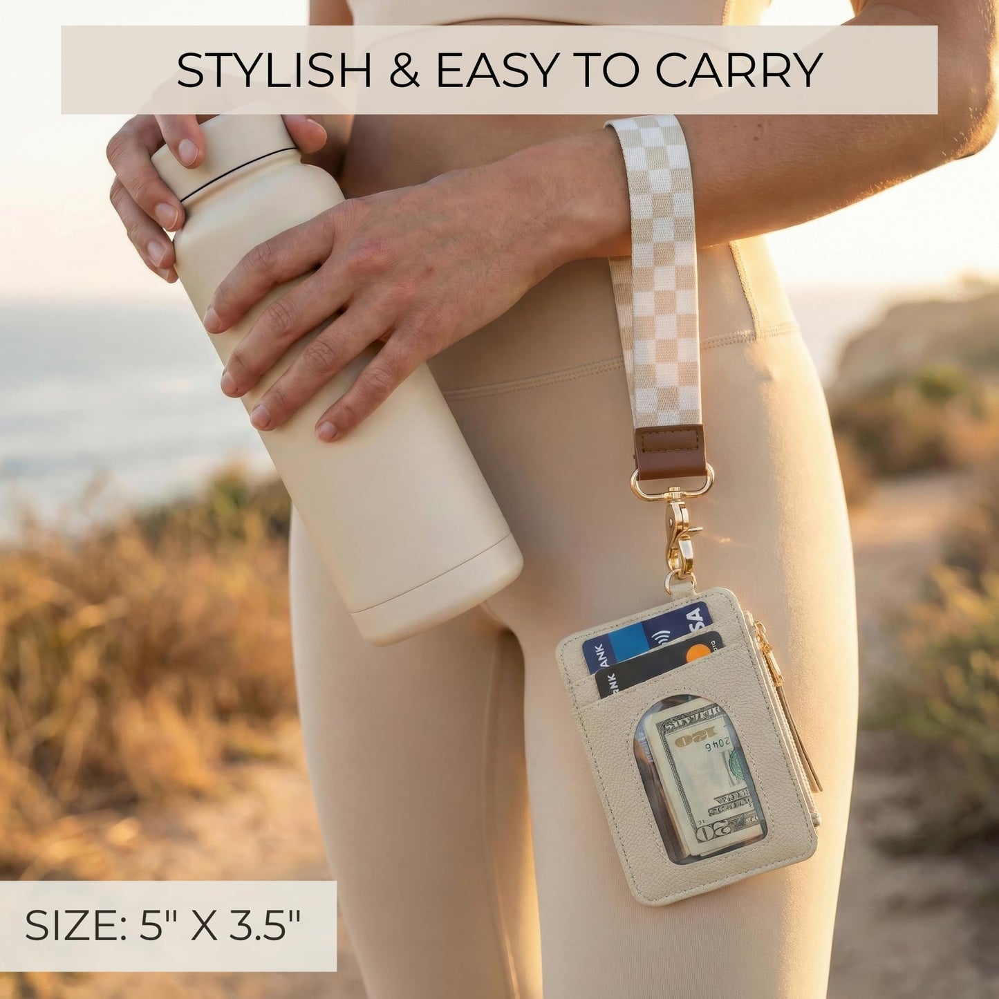 Stylish Wristlet Keychain Wallet for Women - Slim Design Credit Card Holder w/ Plenty of Storage incl. Clear ID Window & Zipper Pocket - Easy Carry RFID Blocking Wallet w/ Tassel, Lanyard & Gold Rings