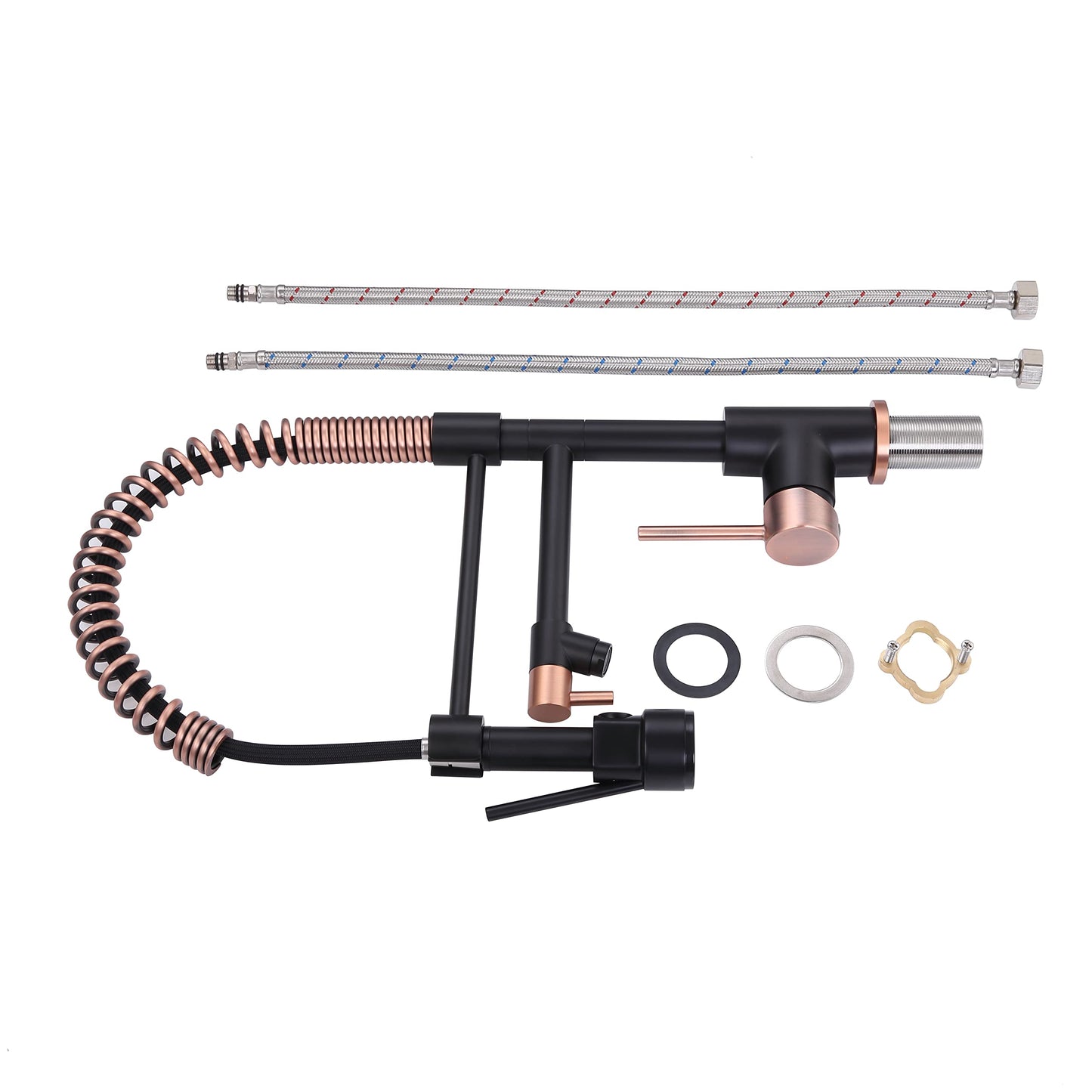Avola Copper & Black Spring High Arc Kitchen Faucet,Stainless Steel Pull Down Sprayer Faucets,Kitchen Sink Faucet Single Handle Spring Two Nozzles Faucets, Suitable for RV, Bar & Laundry