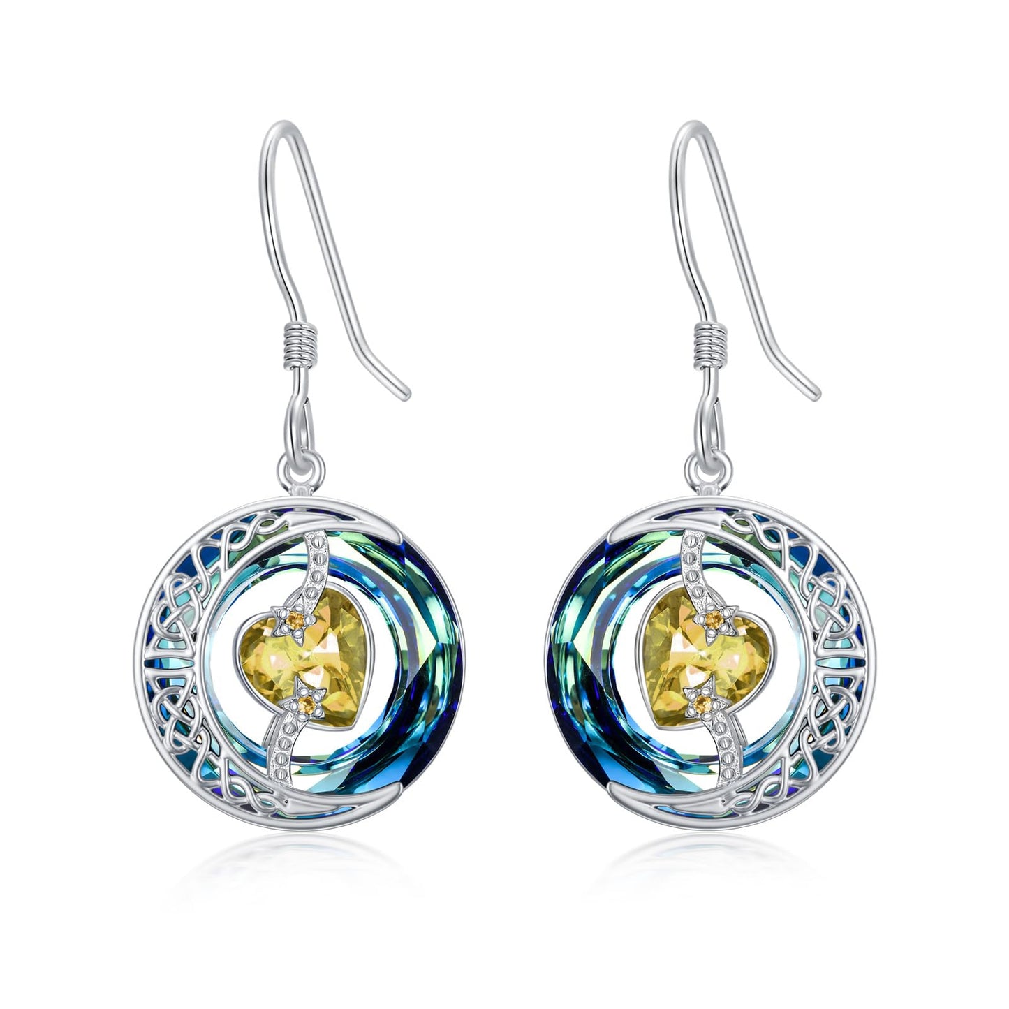 TOUPOP Citrine Earrings November Birthstone Earrings Sterling Silver Moon and Star Drop Dangle Earring Jewelry Blue Crystal Birthday Mothers Day Gifts for Women Mom Her