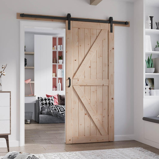 FREDBECK 36in x 84in Wood Barn Door with 6.6FT Barn Door Hardware Kit Included K Shape Solid Spruce Panel Need to Assembly