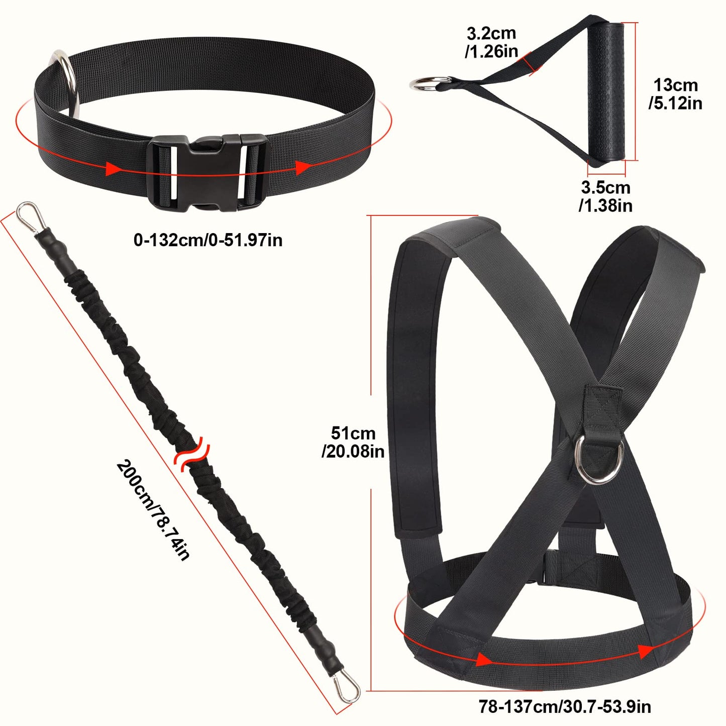 Sunsign Resistance Running Training Bungee Band, Bungee Resistance Cord Set, Long Resistance Band, Lateral Movement Sprint Overspeed Training Fitness for Fast, 6.6ft-Black