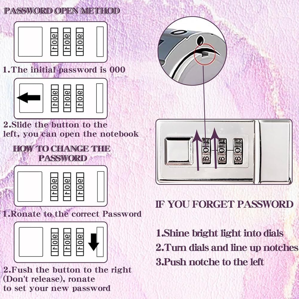 Diary with Lock for Girls, Password Notebook with Pen and Bookmark, Locked Journals for Teenage, Secret Diary Birthday Gifts for Girl Planner Notebook Kit (Purple)