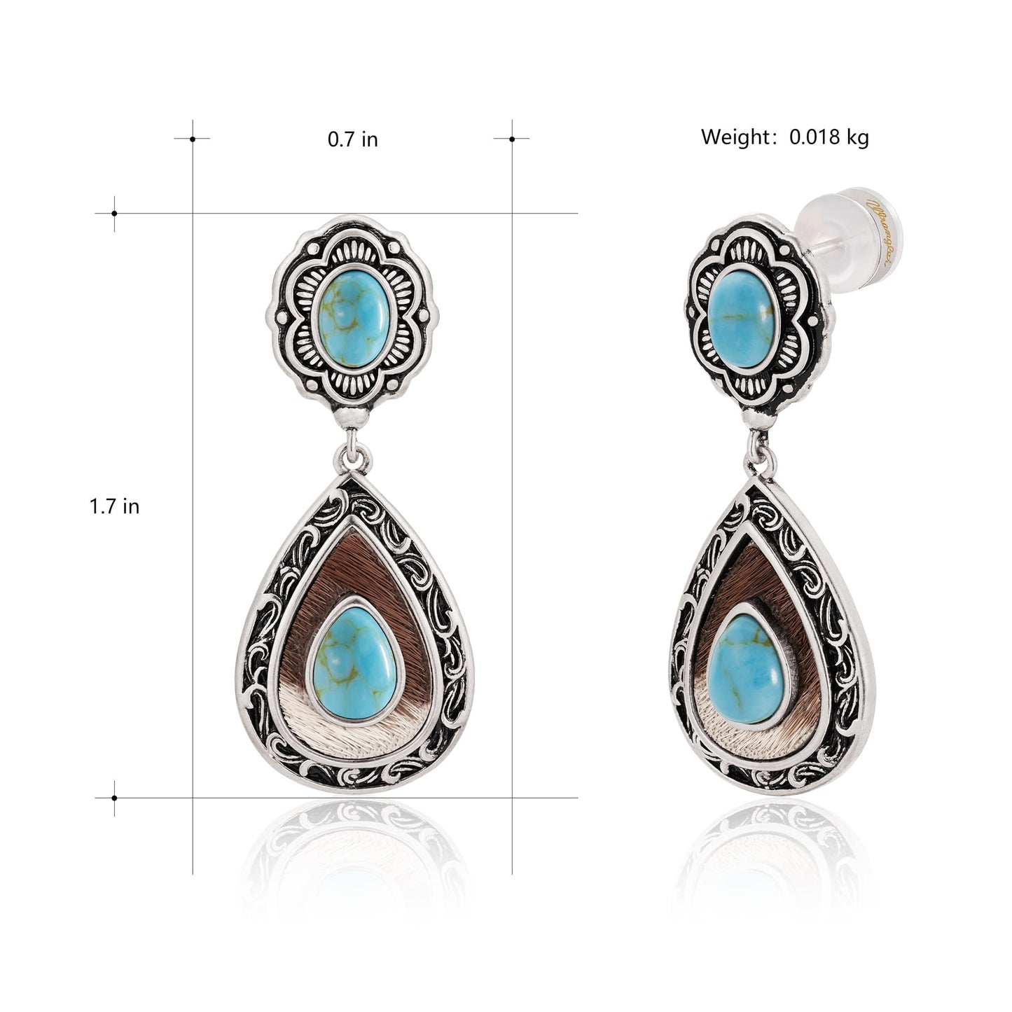 Wrangler Western TearDrop Dangle Earrings for Women Country Statement Genuine Horsehair Turquoise Vintage Cowgirl Cowboy Jewelry (Silver-Turquoise) WGE-2028S-TQ