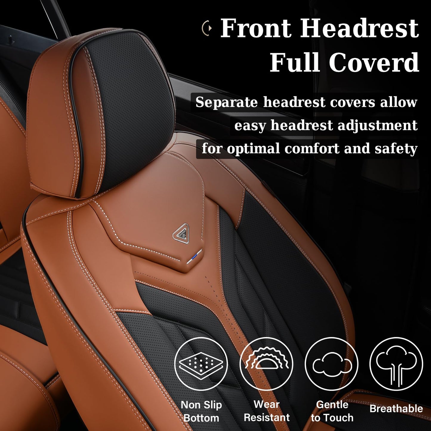 Coverado Seat Covers, Car Seat Covers Full Set, Leather Seat Covers for Cars, Automotive Seat Covers Car Seat Protector Car Accessories Fit for Most Sedans SUV Pick-up Truck(Black&Brown)