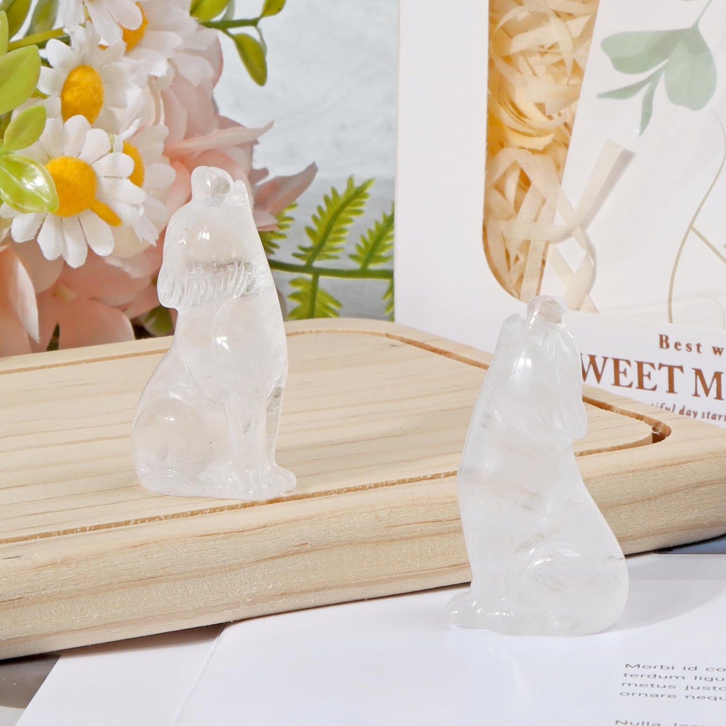 Artistone Crystal Wolf Statue 2" Clear Quartz Wolves Figurine Decor for Home Office Healing and Crystal Stone Ornament Gemstone Pocket Animal Sculpture with Gift Case for Women, Men