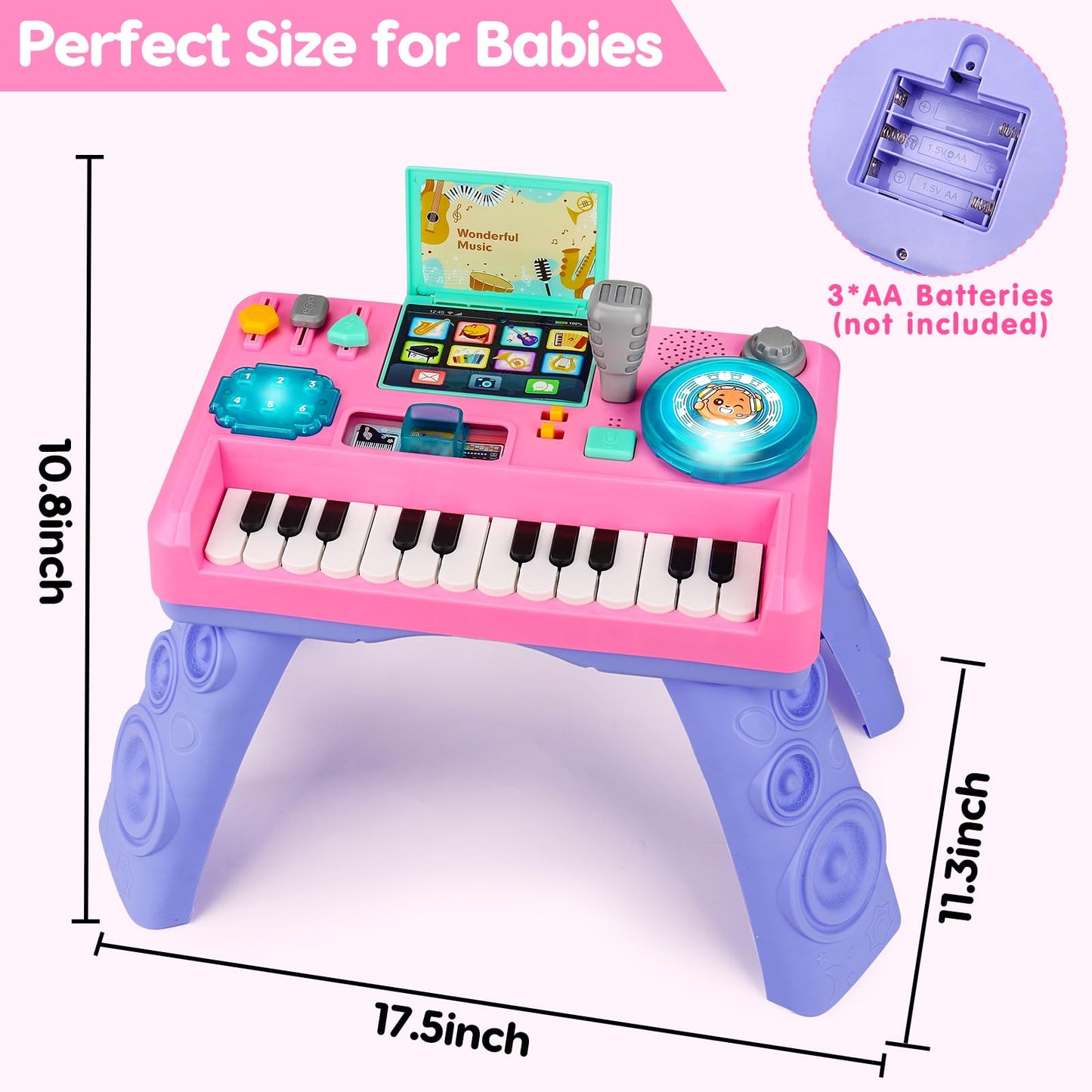 Baby DJ Table for Toddlers 1-3 with Music & Light, Musical Baby Piano Toys 6-9-12-18 Months Toddler Activity Table Music Instruments Learning Toys for 1 Year Old Girl First Birthday Gifts Age 0-2