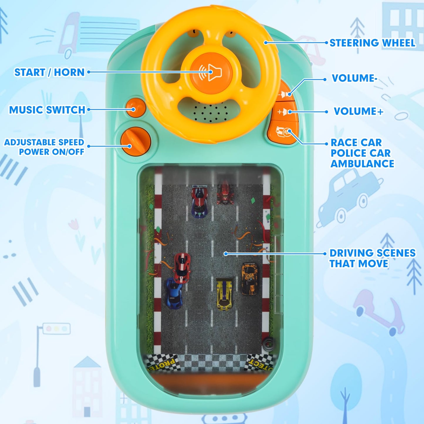 Beacron Musical Steering Wheel Toys for Boys 4-6: Toddler Simulated Driving Racing Car Game with Sound Ages 3+ Year Old, Interactive Educational Learning Race Truck for Kids Girls Birthday Gifts