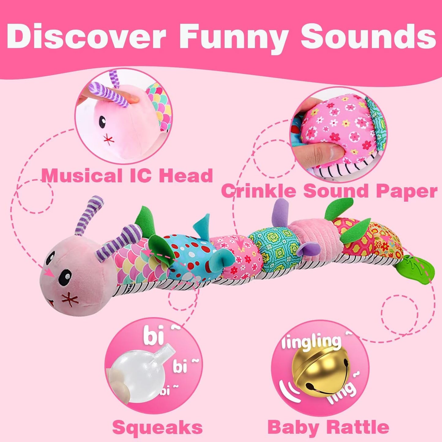 Pau1Hami1ton Baby Toys 0-3-6-12 Months Musical Plush Caterpillar Toy,Newborn Toys with Crinkle and Rattles,Baby Sensory Toys,Newborn Boy Girl Gifts.
