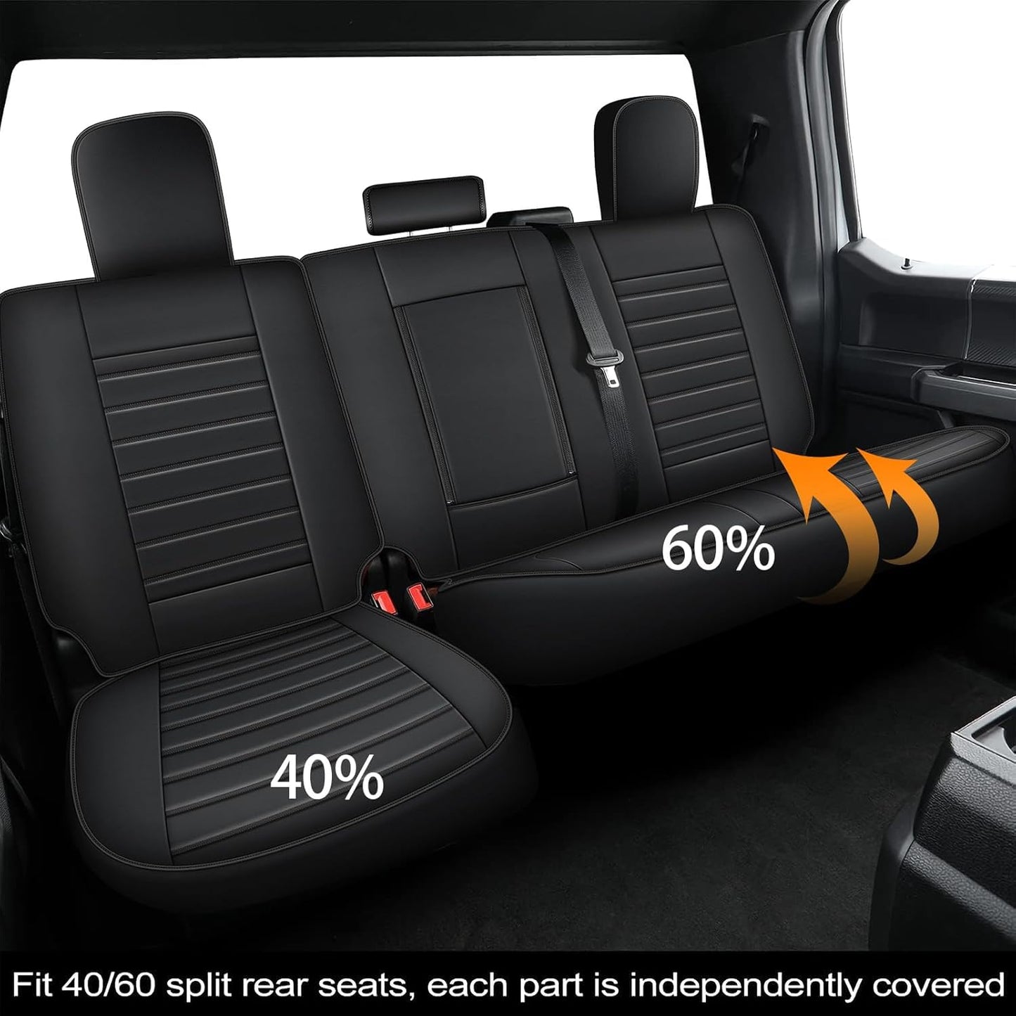 JIAMAOXIN Seat Covers for Ford F150 2009-2024 2025 - F250/F350/F450 2017-2024 2025: 5 Seat Full Set Faux Leather Truck Seat Covers Car Cushion (Black)