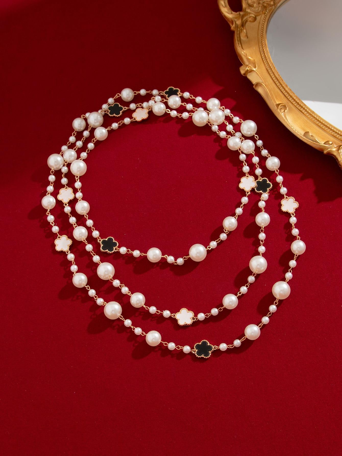 Long Pearl Necklaces for Women Pearl Long Chain Necklace Dainty Gold And Long Pearl Necklaces Layered Pearl Necklace Statement Sweater Strand Chain Jewelry (3Layer)