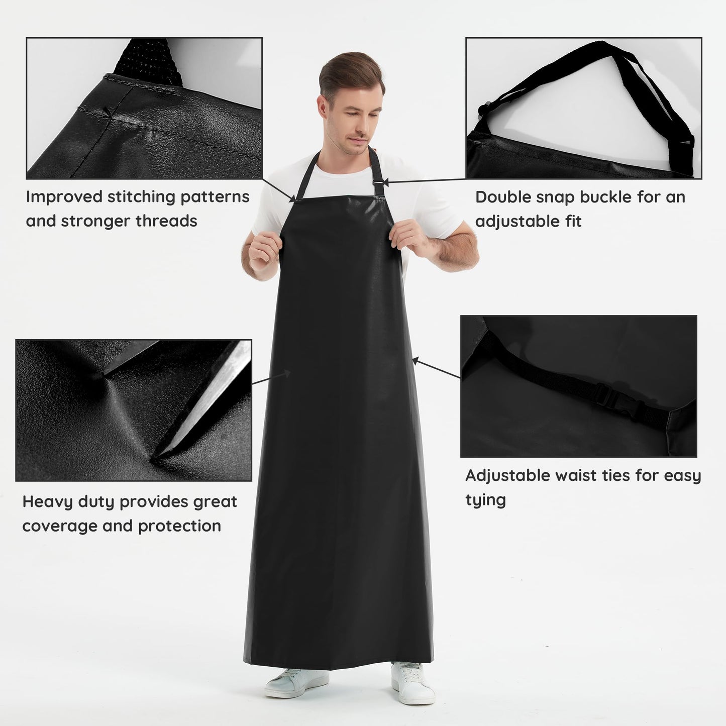 Thicker Rubber Apron - 51.18 x 35.43" Adjustable, Heavy Duty Oil & Chemical Resistant, Extra Long Waterproof Apron for Dish Washing, Gardening, Lab Work, Butcher & Dog Grooming - Black