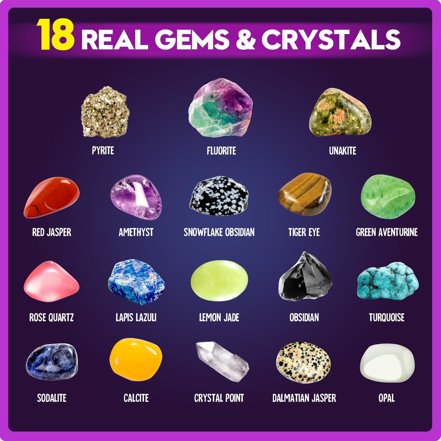 Gemstone Dig Kit - Dig Up 18 Real Gemstones and Crystals - Science Kits for Kids, STEM Toys for Age 6-8, Great Educational Geology Gifts for Boys & Girls Ages 5-7