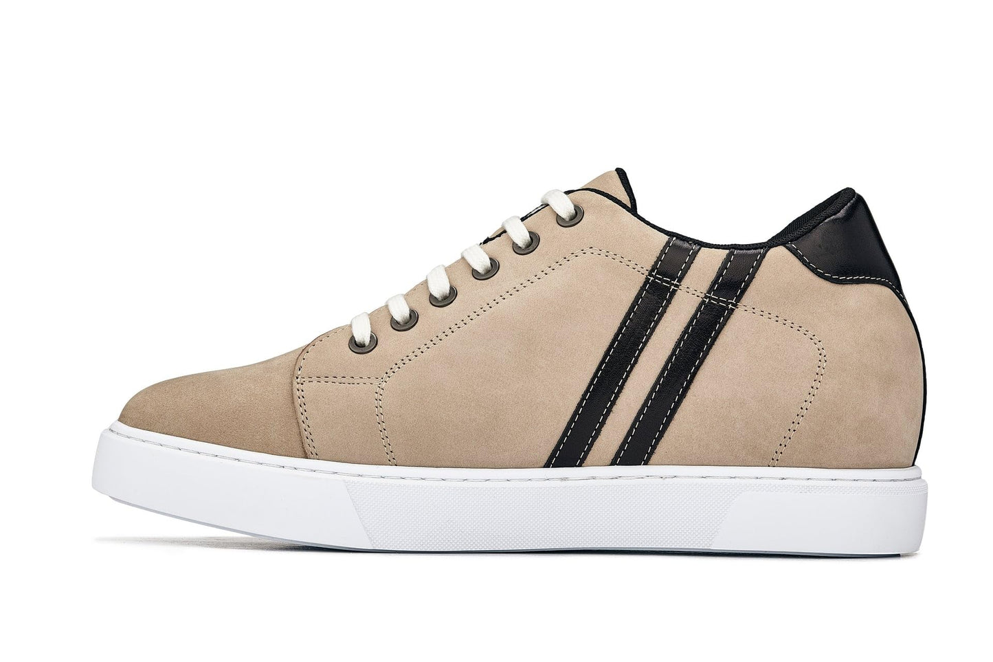 CALTO Men's Invisible Height Increasing Elevator Shoes - Nubuck Taupe Leather Lace-up Fashion Sneakers - 2.8 Inches Taller - K1552 - Size 9 D(M) US