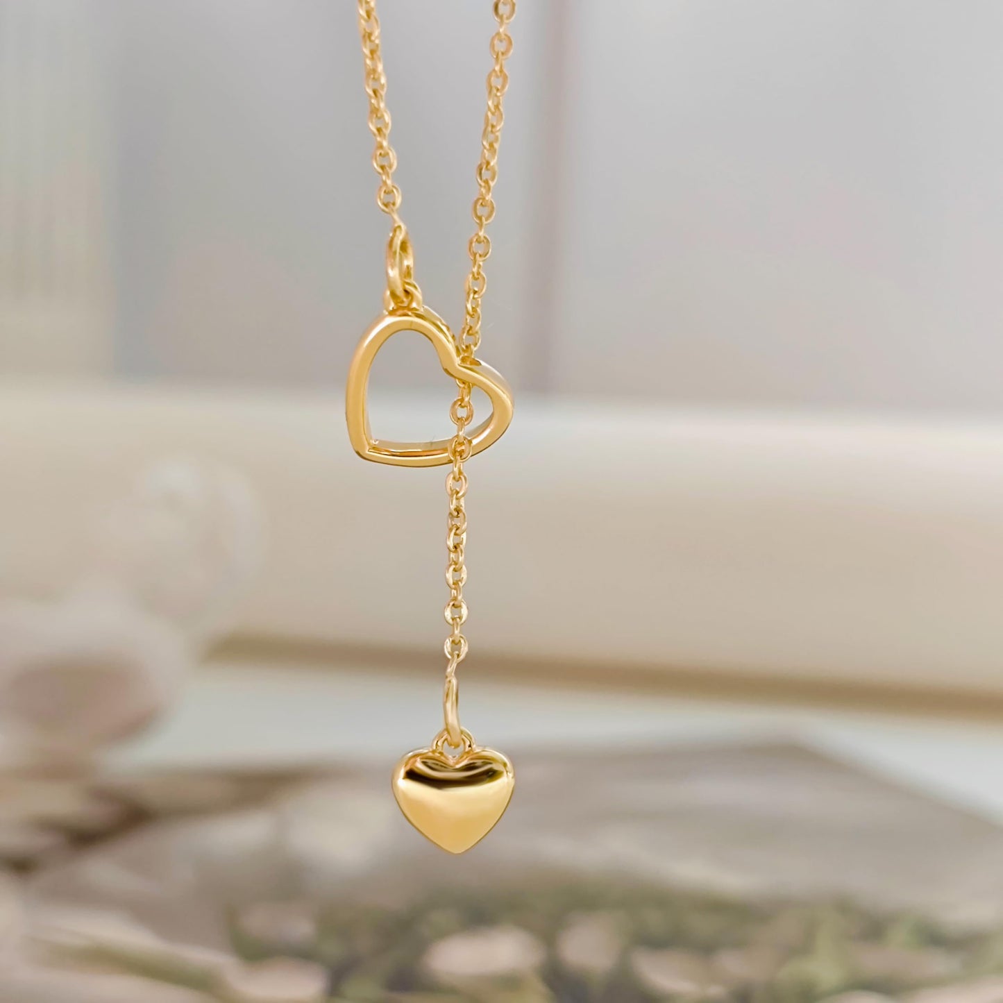 Luxval Gold Necklace for Women Trendy 14k Gold Plated Lariat Y Necklace Dainty Heart Necklaces Long Necklaces for Women Drop Y-Shaped Chain Jewelry Gift Wedding