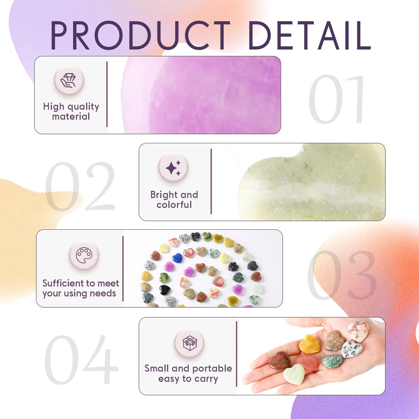 Nuenen 72 Pcs Natural Heart Shaped Crystal Stone 1 Inch Worry Stone Bulk Heart Palm Pocket Healing Carved Love Mini Gemstone Decor for Valentines Witchcraft Meditation