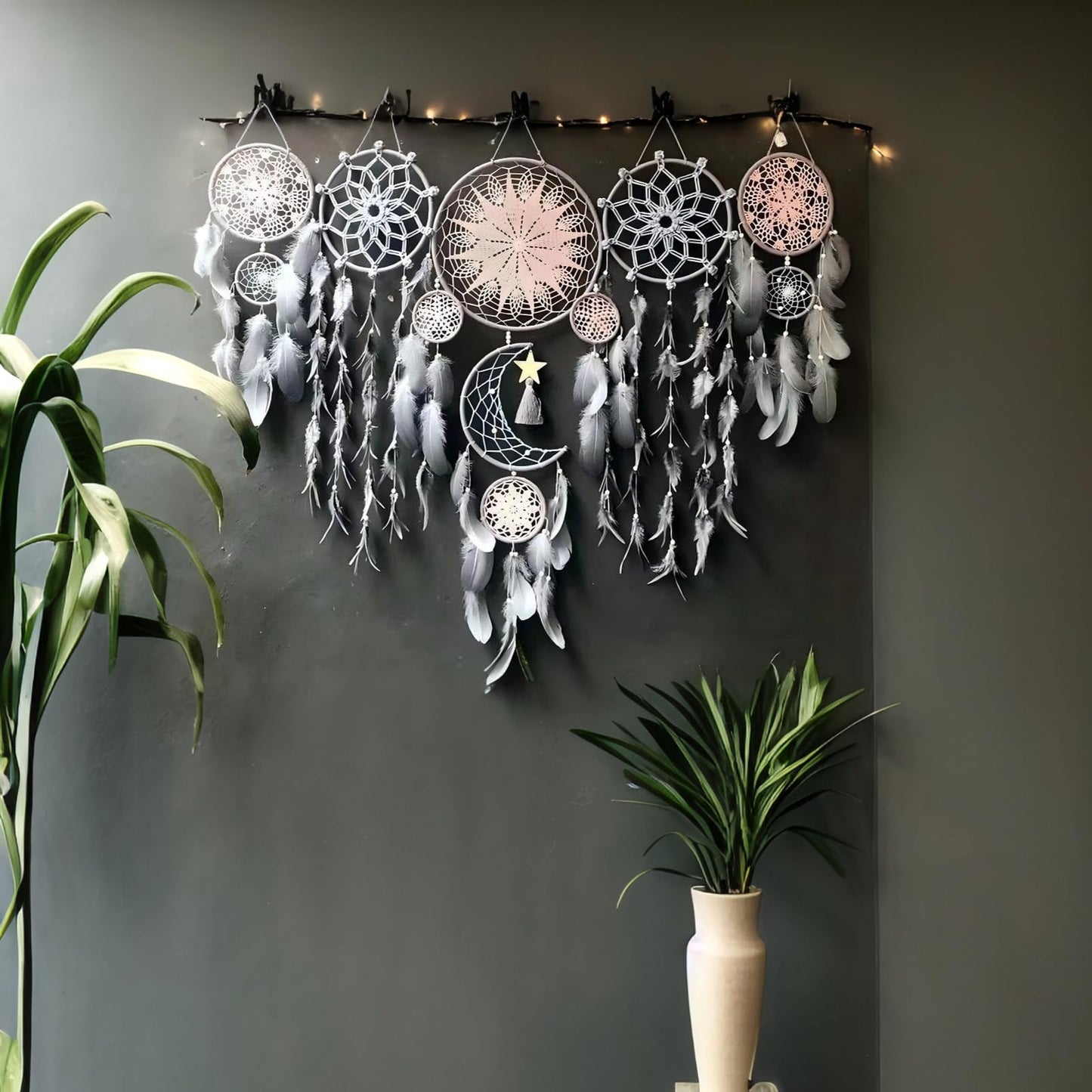 Dream Catcher Wall Decor,Large Boho Dream Catcher with Luxurious Feathers & Beads, Handmade Wall Hanging for Bedroom,Living Room, Gift Ready for Girls & Adults (Floral)