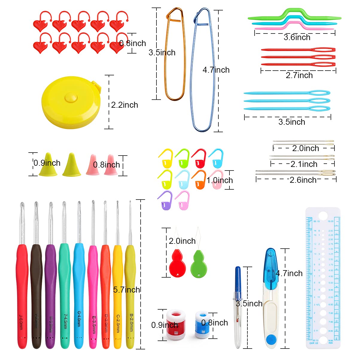 KOKNIT Crochet Hooks Set with Storage Case 71pc Knitting Needle Accessories 9 Soft Grip Ergonomic Crochet Needles,12 Coloured Aluminum Yarn Crocheting Crochet Hooks,Crochet Kit with Crochet Supplies