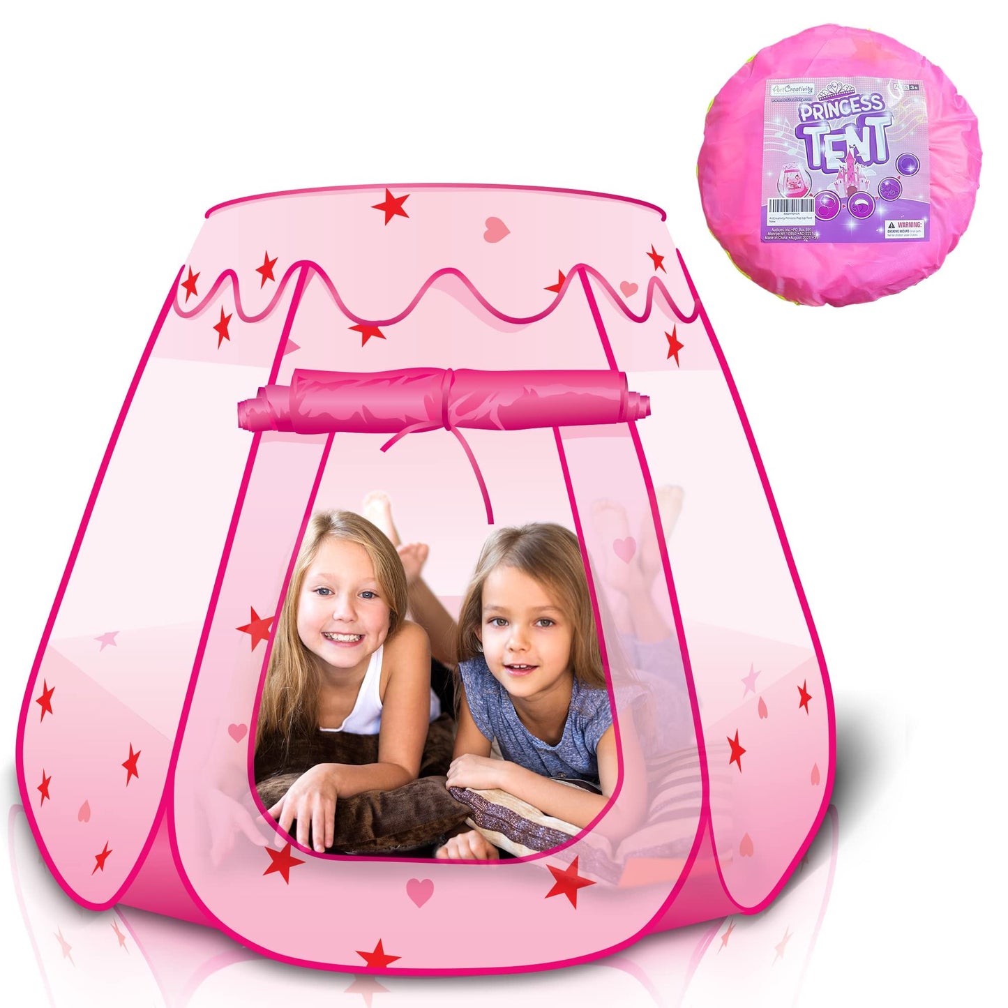 ArtCreativity Pop Up Princess Tent, Kids Playhouse Tent with a Carry Bag, Foldable Pink Princess Ball Pit for Girls 1,2 3,4 Year Old Birthday, Indoor & Outdoor Play House for Kids