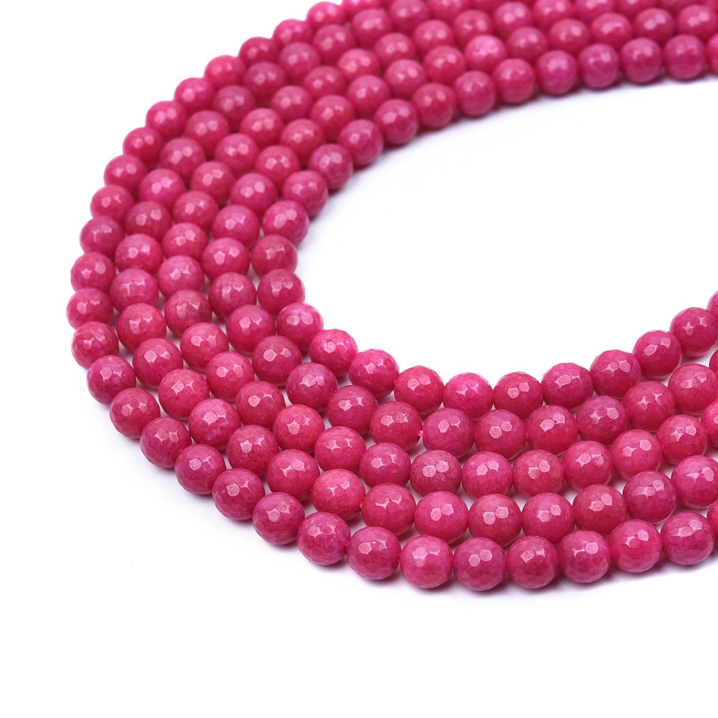 HAAMIIQII 6mm Rose Red Jade Faceted Round Stone Spacer Beads, Loose Gemstone Beads for Jewelry Making, DIY Bracelet, Necklace, Healing Crystal 15 Inch (65pcs)
