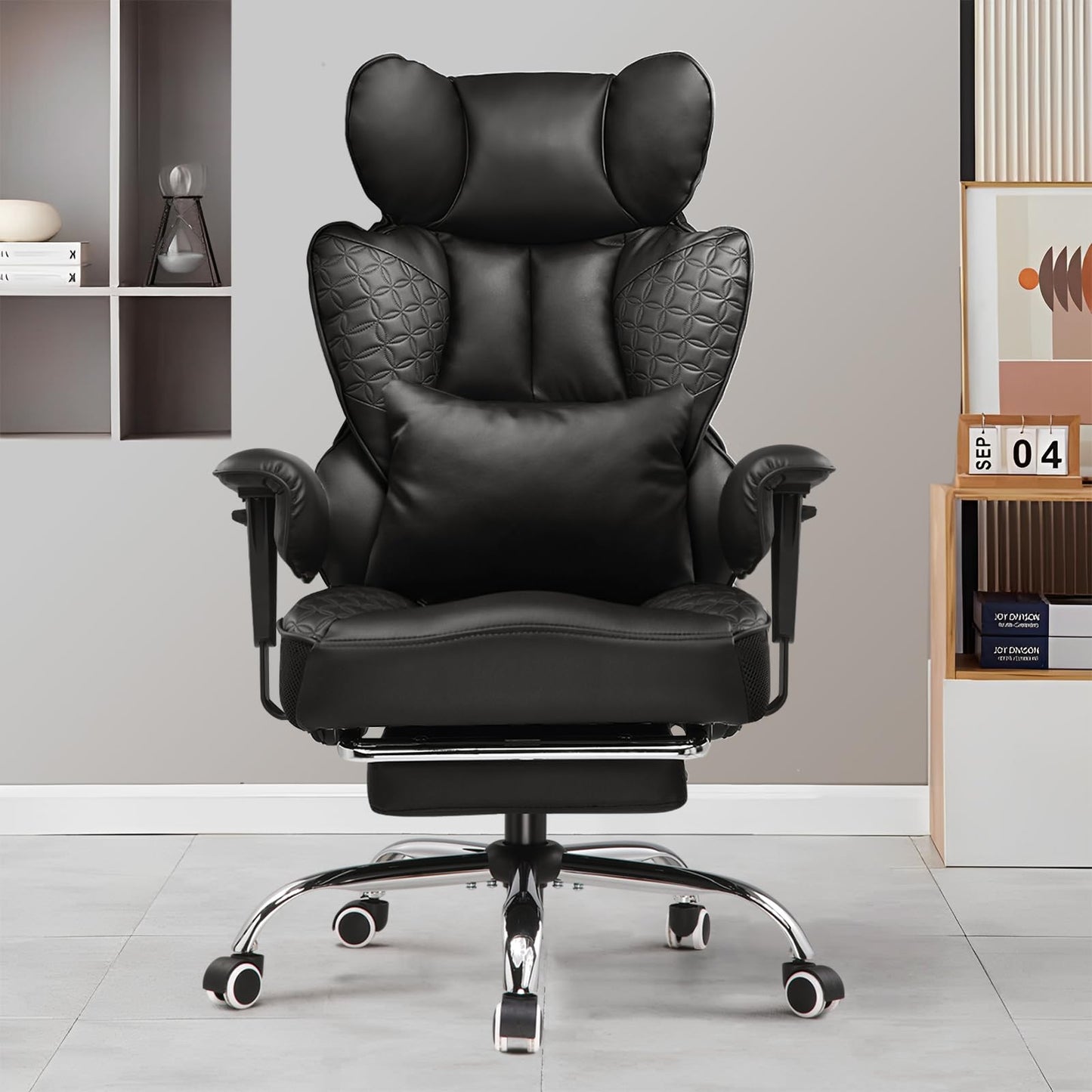 GTRACING Big and Tall Gaming Chair 400lbs Heavy Duty Office Chair with Foot Rest & Ergonomic Pocket Spring Lumbar Support, High Back 3D Saddle Shaped Cushion for Back Pain Relief, Matte-Black