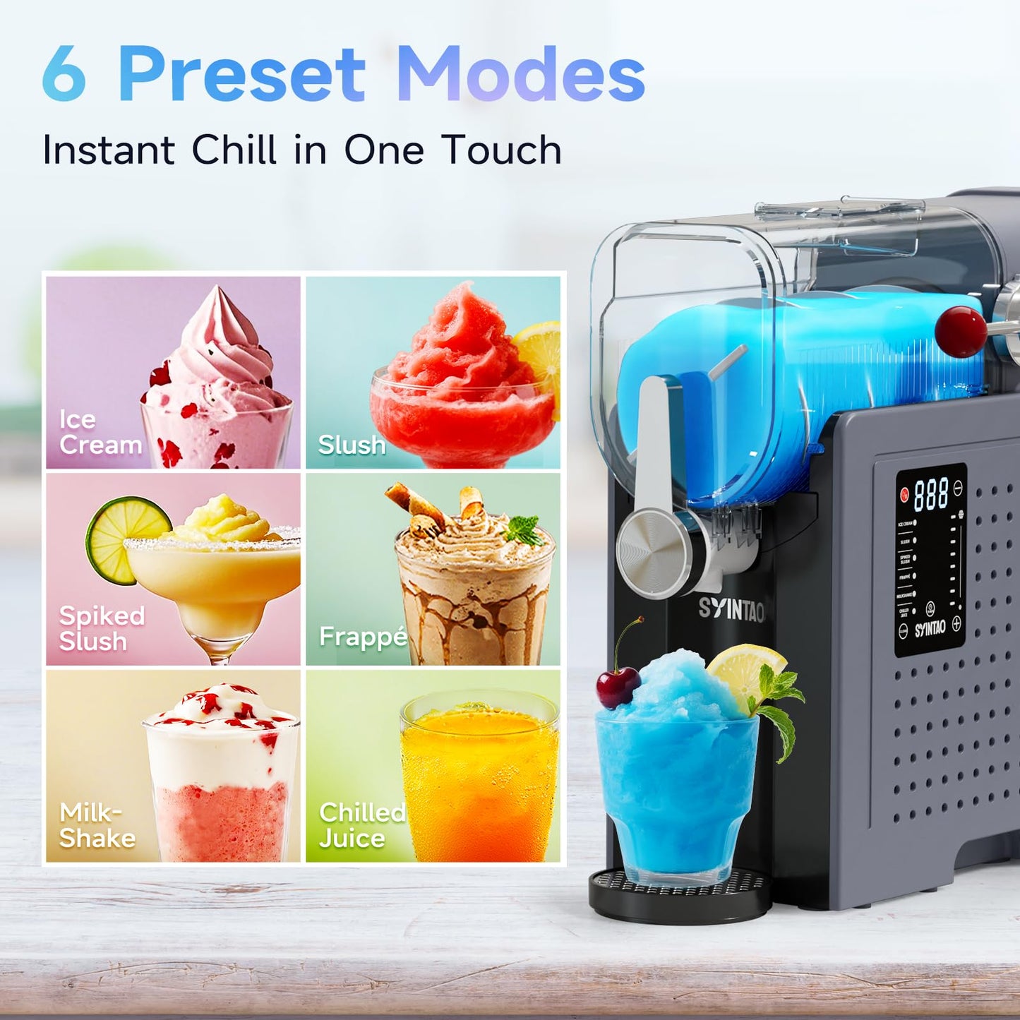 SYINTAO 2-in-1 Slushie & Soft Serve Ice Cream Maker, 88oz No-Ice-Needed Frozen Drink Machine with LED Display, 6 Preset Modes, Auto-Clean & Delay Timer – Gift for Family