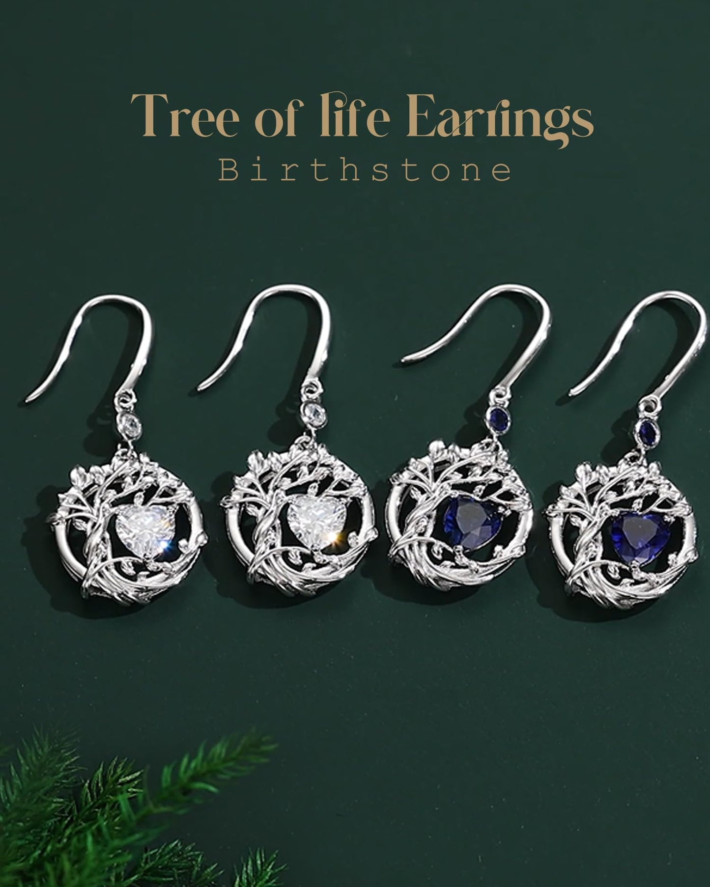 FANCIME Tree of Life Earrings 925 Sterling Silver Dainty CZ Cubic Zirconia Dangle Drop Simulated Diamond Earring April Birthstone Fine Jewelry Birthday Mothers Day Gifts for Mom Her Women