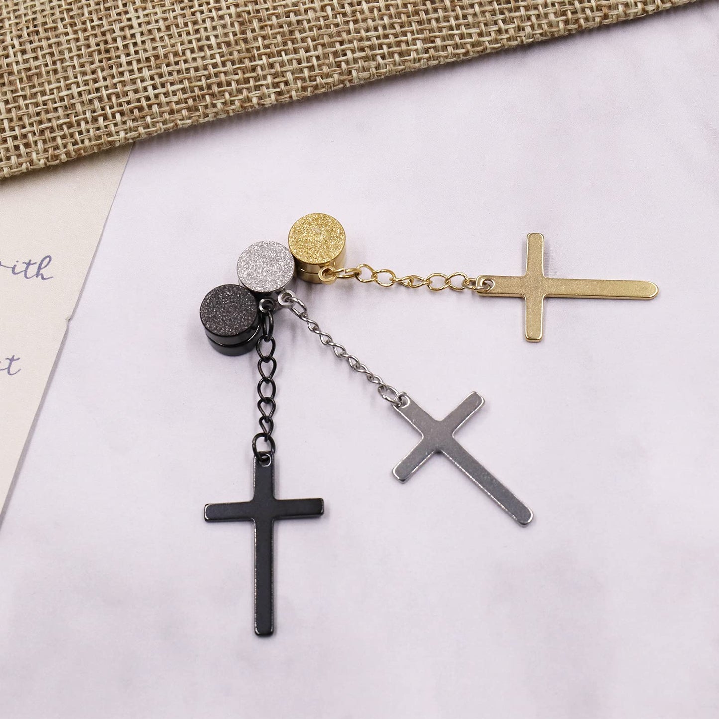 NEWITIN 4 Pairs Stainless Steel Magnetic Earrings for Men Clip on Earring Magnetic Stud Earring Unisex Non Piercing CZ Magnet Studs Diamond Cross Earrings for Women Men