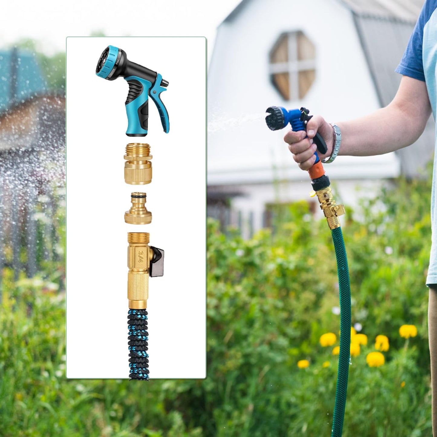 BoArt Garden Hose Quick Connector Set, Solid Brass 3/4 Inch Water Fitings Thread Easy Connect No-Leak Male Female 6 Sets