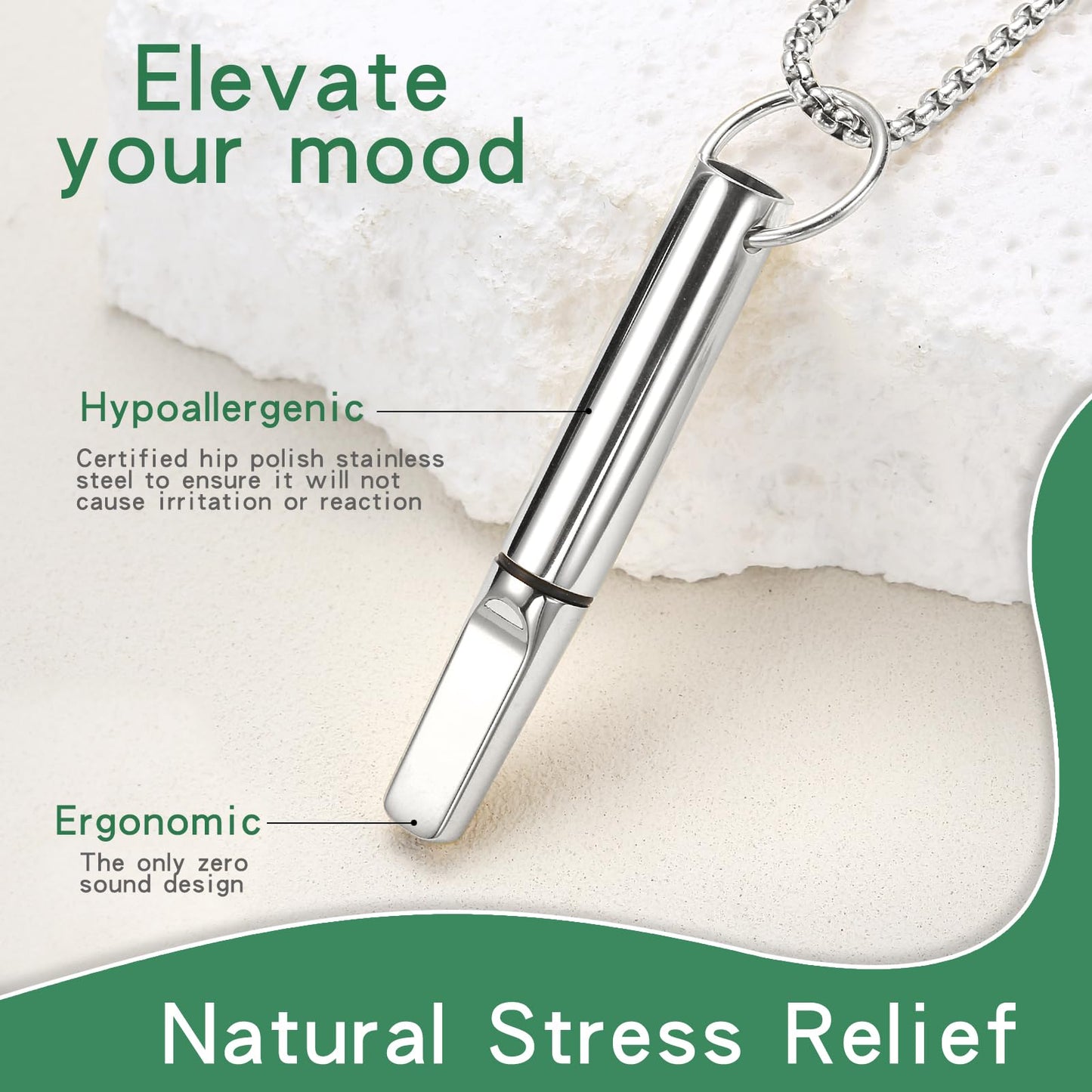 hooppoo Quit Smoking Necklace, Anxiety Relief Breathing Inhaler with Essential Oil Pad - Aromatherapy Diffuser Pendant for Smokers, Stainless Steel Necklace for Women & Men (Silver)